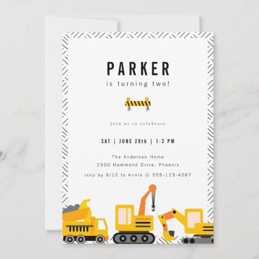 Invitation Construction Camions Thème Anniversaire (Devant)