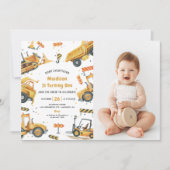 Invitation Construction Camions Thème Anniversaire Fête (Devant)