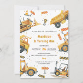 Invitation Construction Camions Thème Anniversaire Fête (Devant)