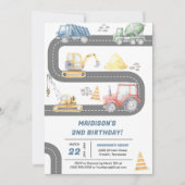 Invitation Construction Camions Thème Anniversaire Fête (Devant)