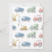 Invitation Construction Camions Thème Anniversaire Fête (Dos)