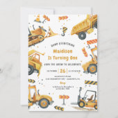 Invitation Construction Camions Thème Anniversaire Fête (Devant)