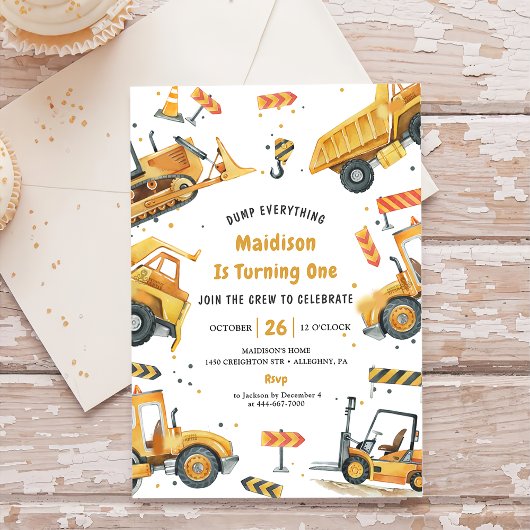 Invitation Construction Camions Thème Anniversaire Fête