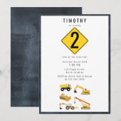 Invitation Construction Camions Thème Anniversaire Fête (Devant / Derrière)