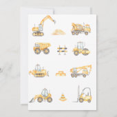 Invitation Construction Camions Thème Anniversaire Fête (Dos)