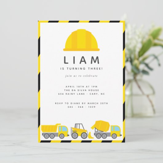 Invitation Construction Camions Thème Anniversaire Fête (Debout devant)