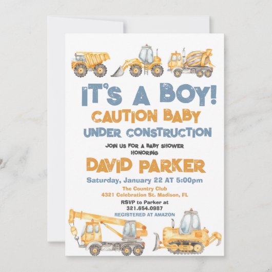 Invitation Construction C'est un Boy Dump Truck Party (Devant)