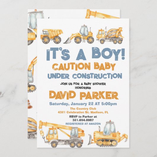 Invitation Construction C'est un Boy Dump Truck Party (Devant / Derrière)