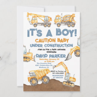 Invitation Construction C'est un Boy Dump Truck Party