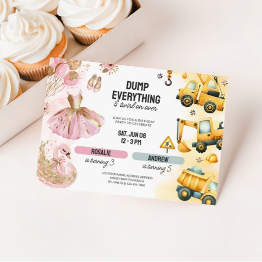 Invitation Construction conjointe et Ballerina Sibling Annive