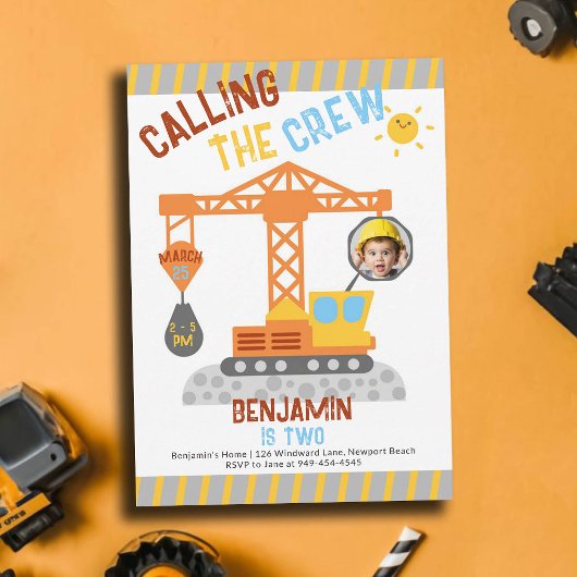 Invitation Construction Crane Crew Boy 2e Anniversaire Photo