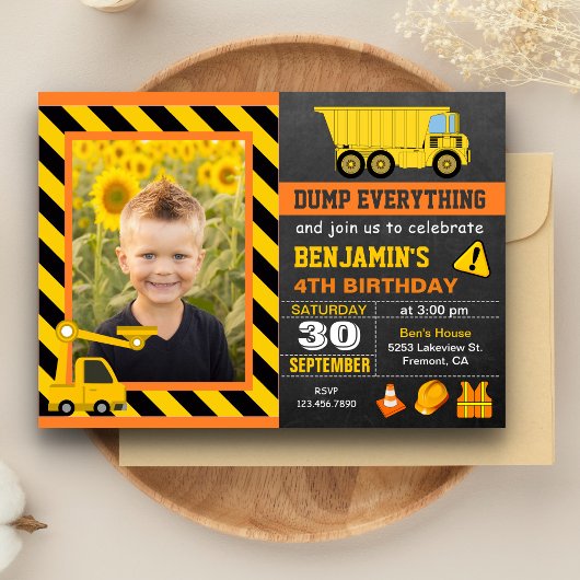 Invitation Construction de Camion Anniversaire Fête Photo Inv