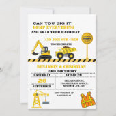 Invitation Construction de camions de pompage Transport Anniv (Devant)