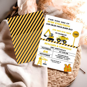 Invitation Construction de camions de pompage Transport Anniv