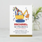 Invitation Construction de l'excavateur Enfants Garçons Anniv (Debout devant)