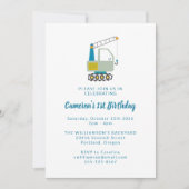 Invitation Construction Digger Trucks Bleu 1er anniversaire f (Devant)
