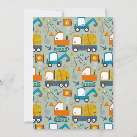 Invitation Construction Digger Trucks Bleu 2e fête d'annivers (Dos)
