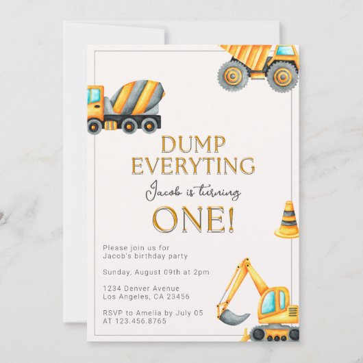 Invitation Construction Dump Tout 1er anniversaire (Devant)