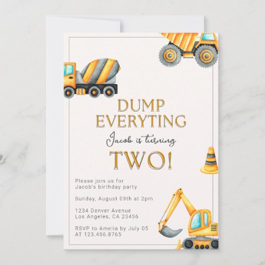 Invitation Construction Dump Tout 2e anniversaire (Devant)