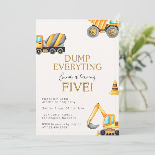 Invitation Construction Dump Tout 5e anniversaire (Debout devant)