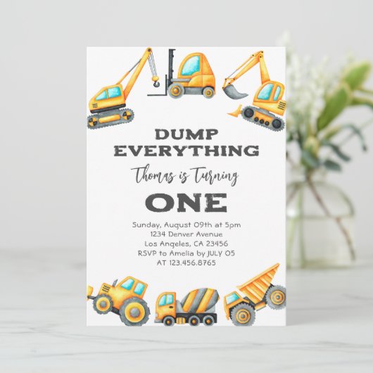 Invitation Construction Dump Tout Camion 1er anniversaire (Debout devant)