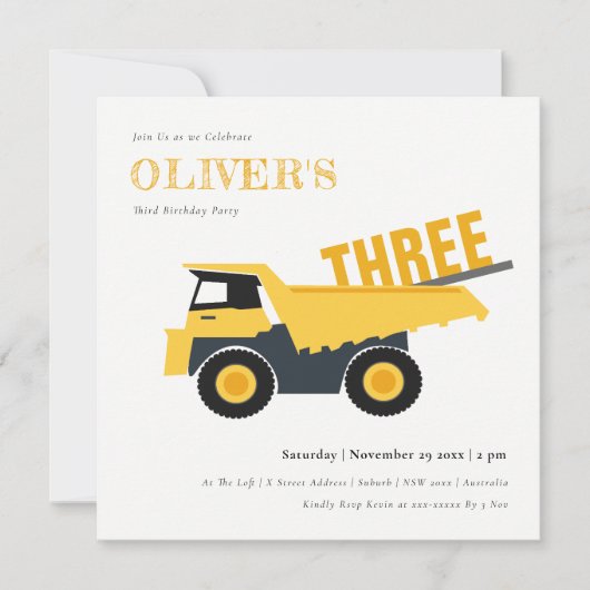 Invitation Construction Dump Truck Any Age Kids Birthday (Devant)