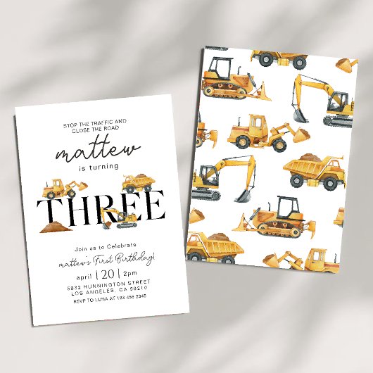 Invitation Construction Dump Truck Party Boy 3e anniversaire