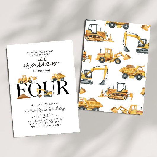 Invitation Construction Dump Truck Party Boy 4e anniversaire