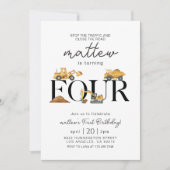 Invitation Construction Dump Truck Party Boy 4e anniversaire (Devant)