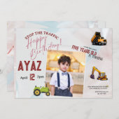 Invitation Construction Dump Truck Party Boy Birthday  (Devant / Derrière)