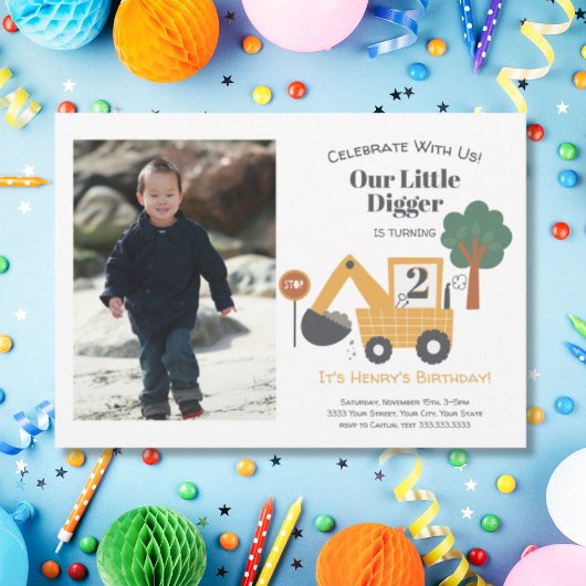 Invitation Construction Dump Truck Photo 2nd Birthday Party