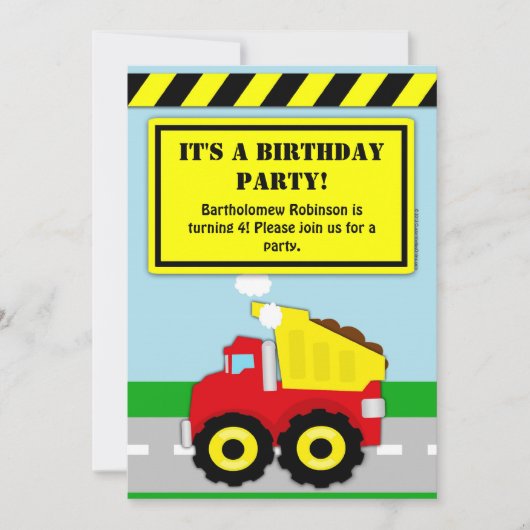 Invitation Construction Dumptruck Boys Anniversaire Invitatio (Devant)