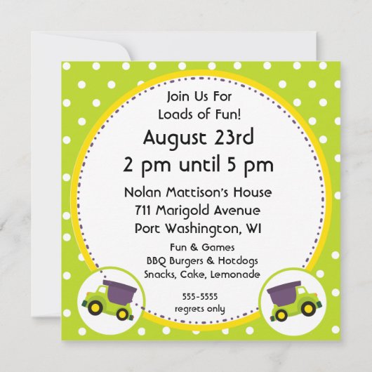 Invitation Construction d'un camion-citerne Customisé (Dos)