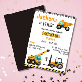 Invitation Construction enfants décharge grue camion 4e anniv