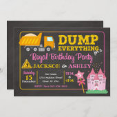 Invitation Construction et princesse Joint Birthday (Devant / Derrière)