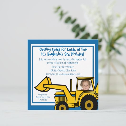 Invitation Construction Fun/ Backhoe photo (Debout devant)