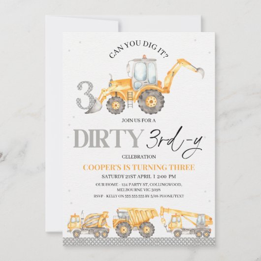 Invitation Construction gris jaune foncé 3e anniversaire 3e a (Devant)