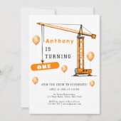 Invitation Construction Grue Enfants et adultes Anniversaire (Devant)