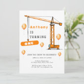 Invitation Construction Grue Enfants et adultes Anniversaire (Debout devant)