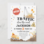 Invitation Construction Jaune Camion Camion Boy Anniversaire  (Devant)