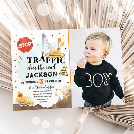 Invitation Construction Jaune Camion Camion Boy Anniversaire 