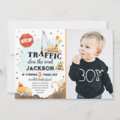 Invitation Construction Jaune Camion Camion Boy Anniversaire  (Devant)