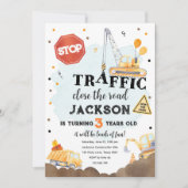 Invitation Construction Jaune Camion Camion Boy Anniversaire (Devant)