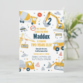 Invitation Construction Jaune Camion Digger Garçon Anniversai (Debout devant)