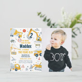 Invitation Construction Jaune Camion Digger Garçon Anniversai (Debout devant)