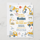 Invitation Construction Jaune Camion Digger Garçon Anniversai (Devant)
