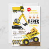 Invitation Construction Jaune Camion Digger Garçon Anniversai (Devant)