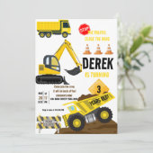 Invitation Construction Jaune Camion Digger Garçon Anniversai (Debout devant)