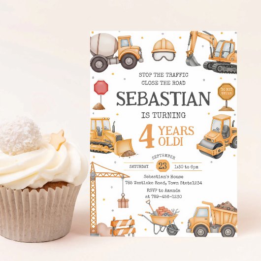 Invitation Construction Jaune Noir 3e Anniversaire