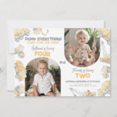 Invitation Construction jumeau jumeau double anniversaire fêt (Devant)